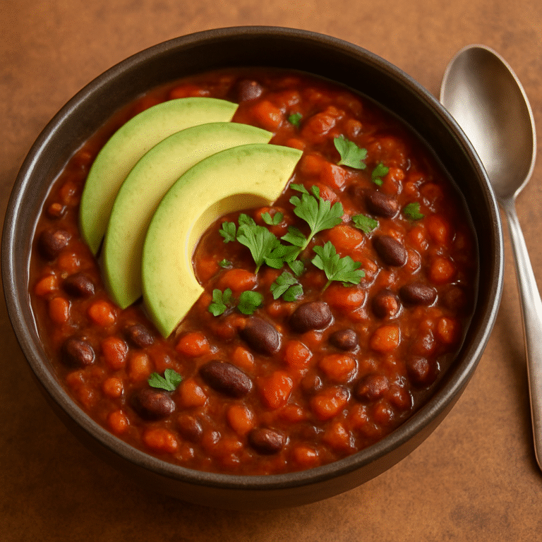 vegetarian one-pot chili served in a bowl